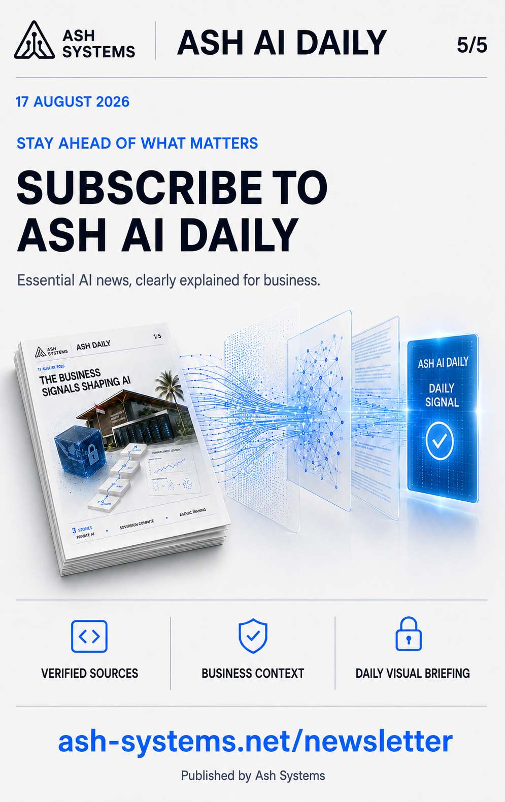 Subscribe to Ash AI Daily closing card