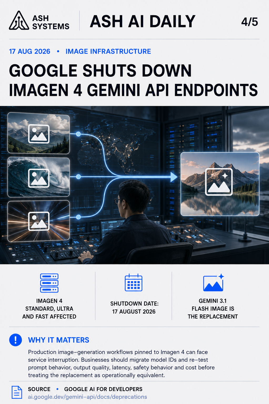 Google shuts down Imagen 4 Gemini API endpoints Ash AI Daily factual story card