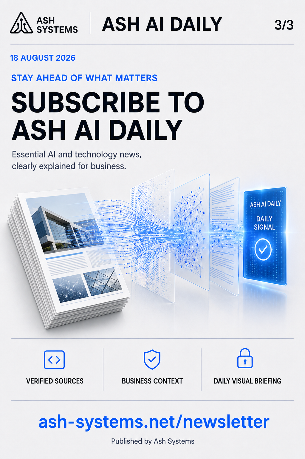Subscribe to Ash AI Daily closing card