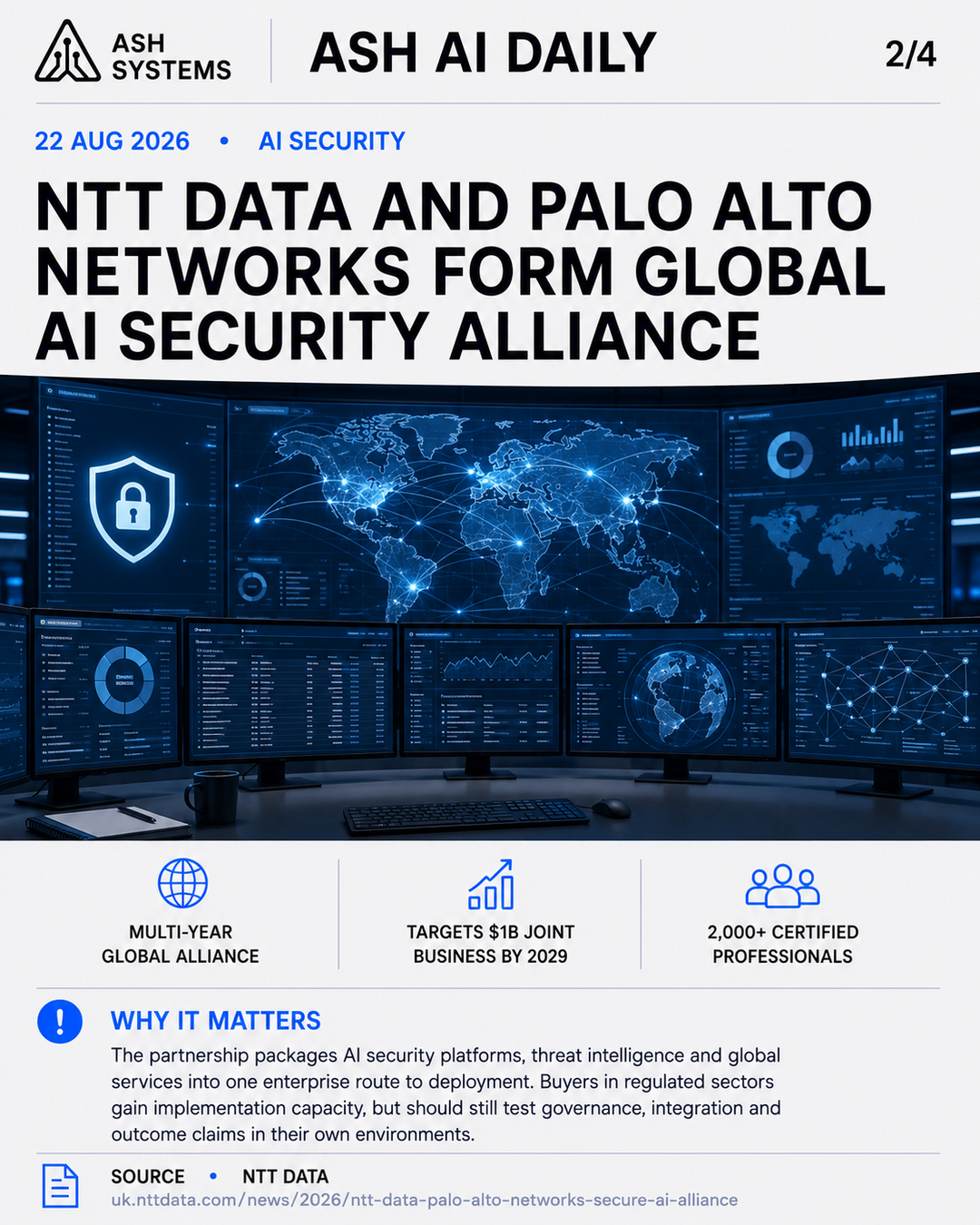 NTT DATA and Palo Alto Networks form global AI security alliance Ash AI Daily factual story card