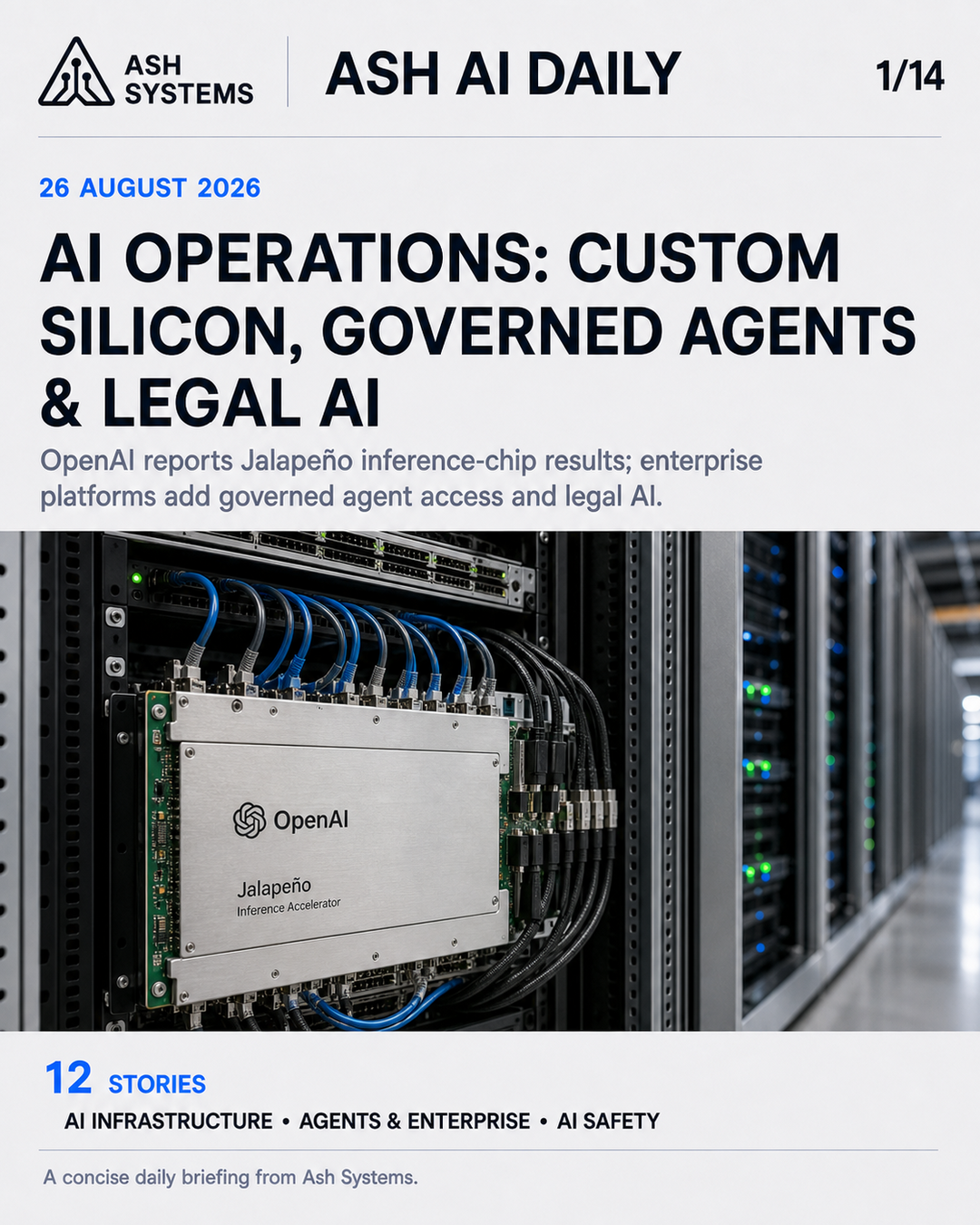 Ash AI Daily cover for AI operations: custom silicon, governed agents and legal AI