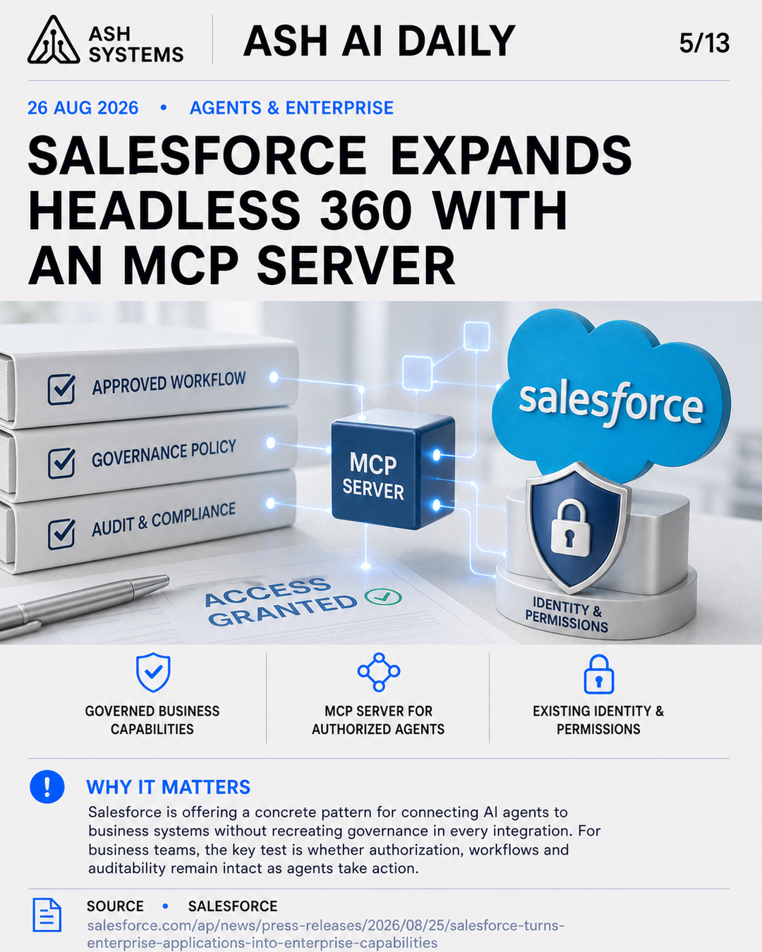 Salesforce expands Headless 360 with an MCP server Ash AI Daily factual story card