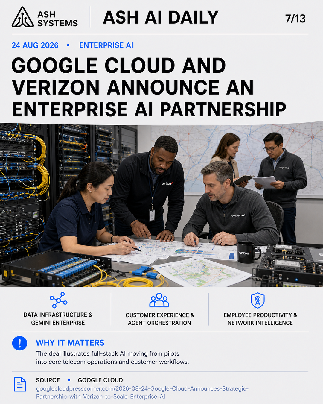 Google Cloud and Verizon announce an enterprise AI partnership Ash AI Daily factual story card