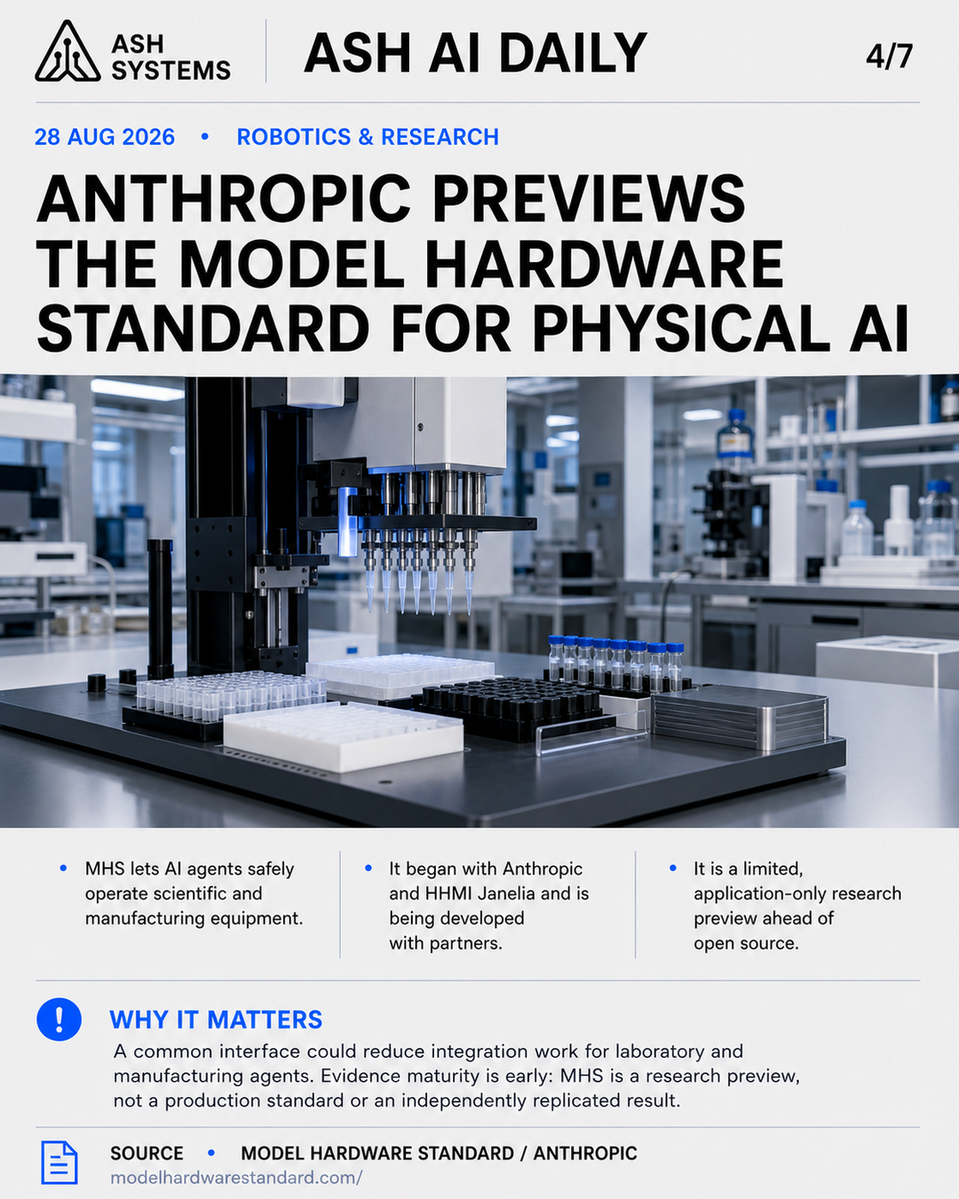 Anthropic previews the Model Hardware Standard for physical AI Ash AI Daily factual story card