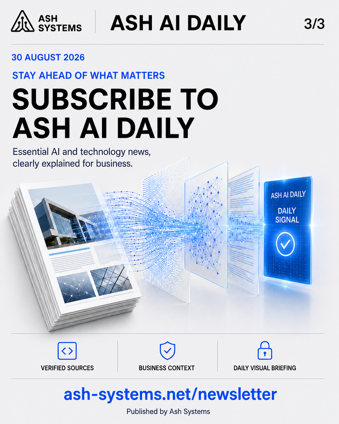 Subscribe to Ash AI Daily closing card