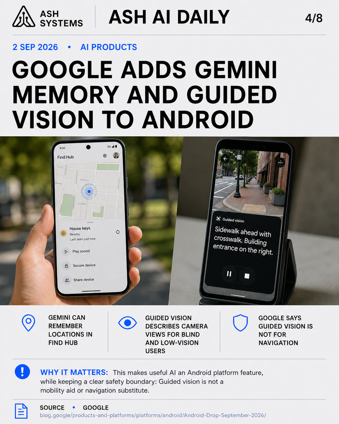 Google adds Gemini memory and Guided vision to Android Ash AI Daily factual story card