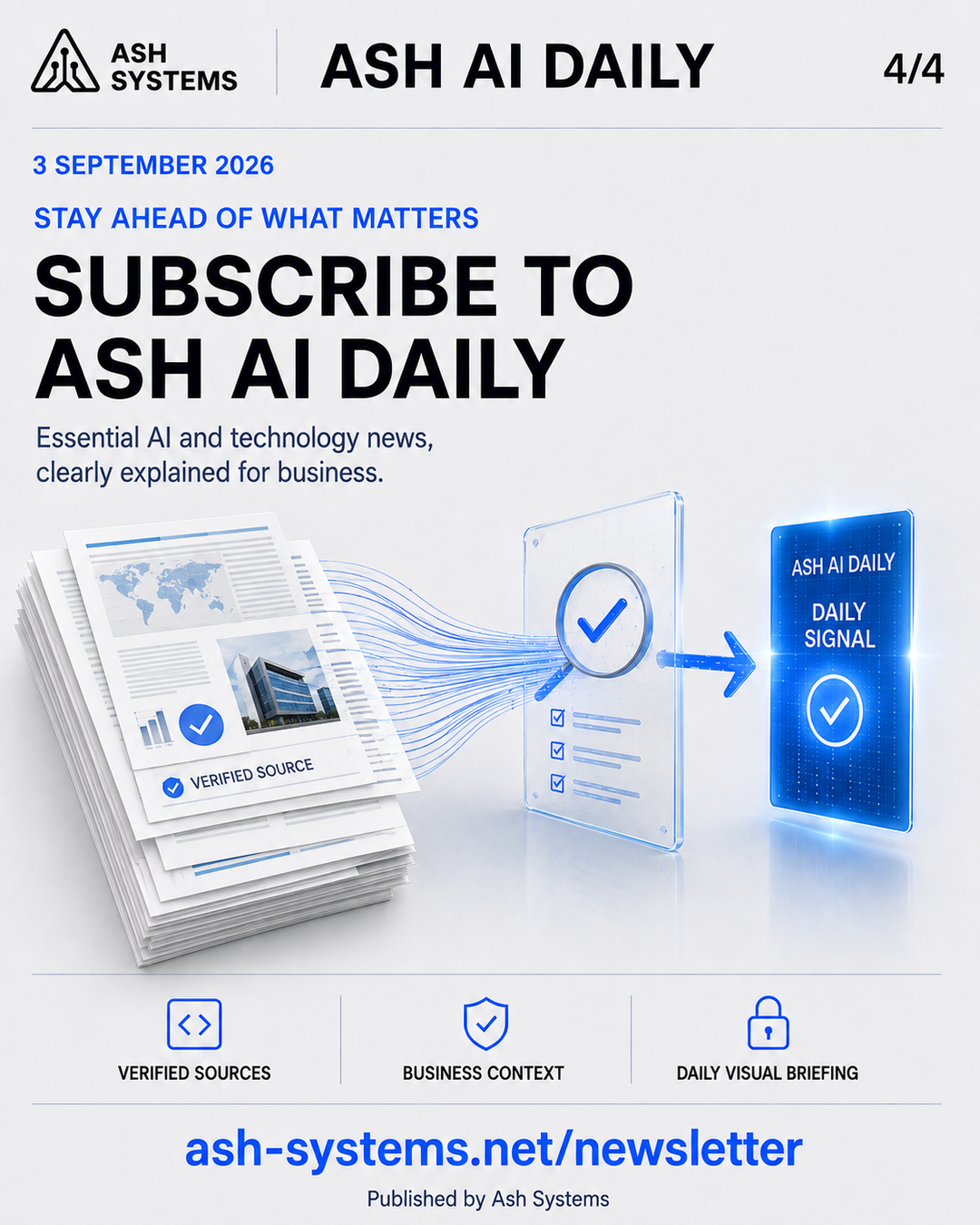 Subscribe to Ash AI Daily closing card