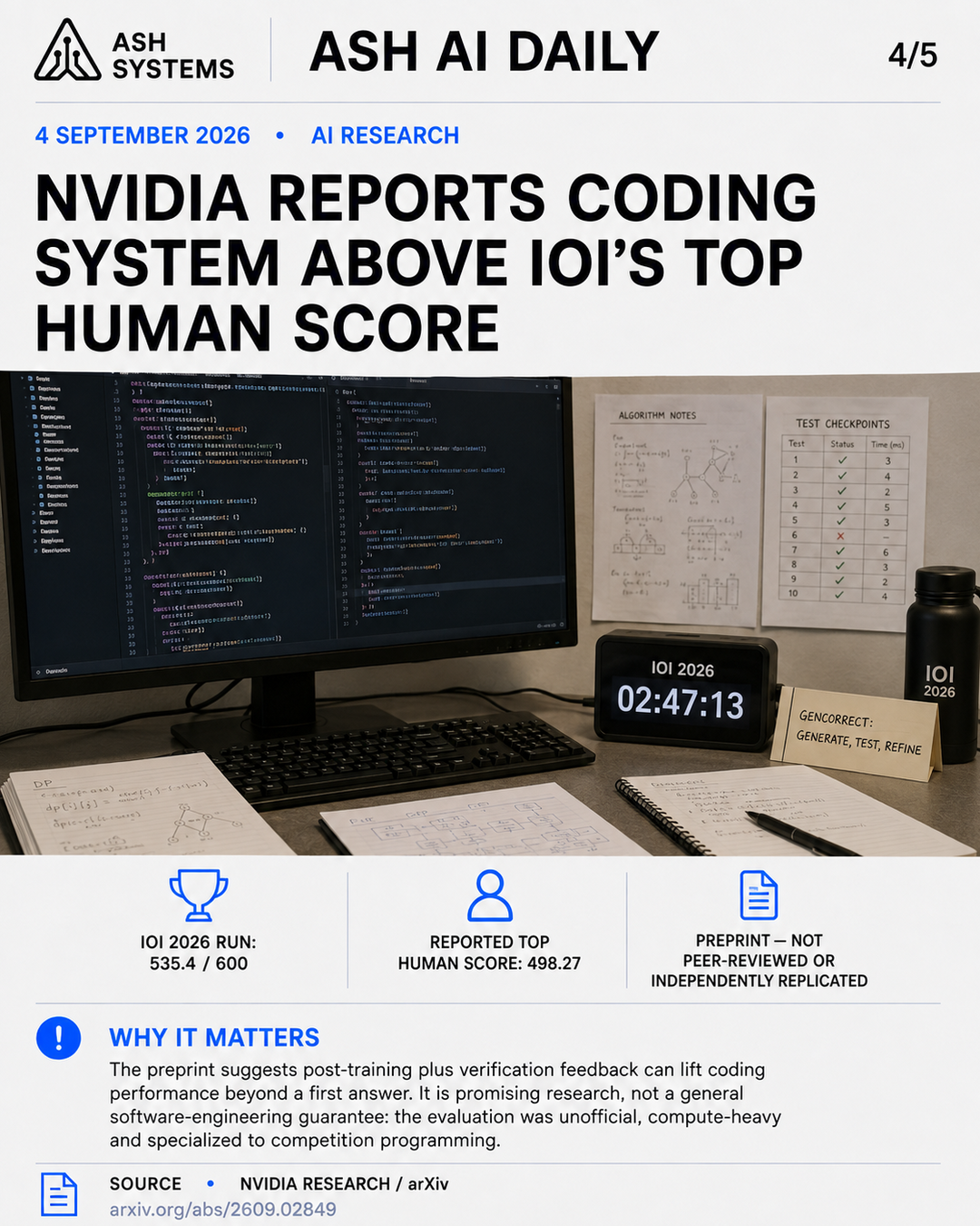 NVIDIA reports coding system above IOI’s top human score Ash AI Daily factual story card