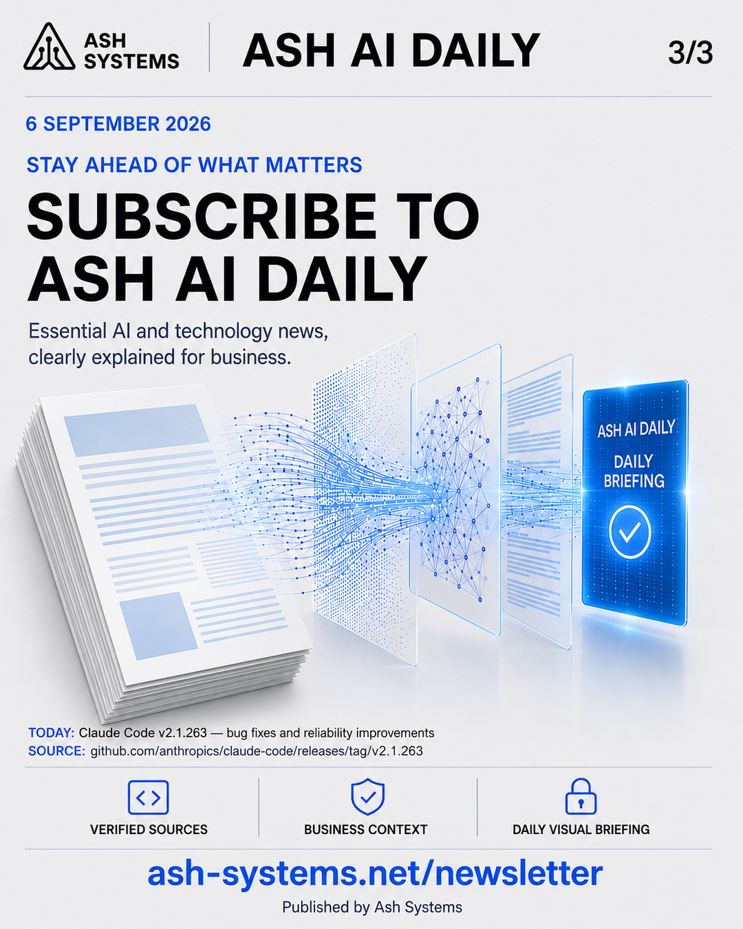 Subscribe to Ash AI Daily closing card