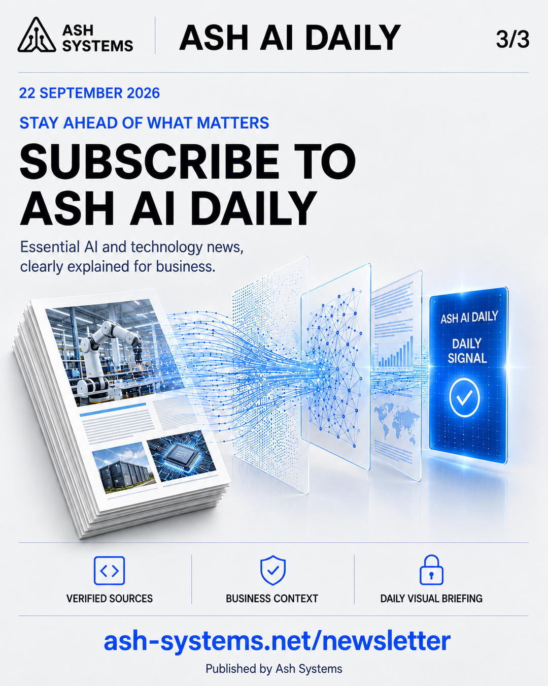 Subscribe to Ash AI Daily closing card
