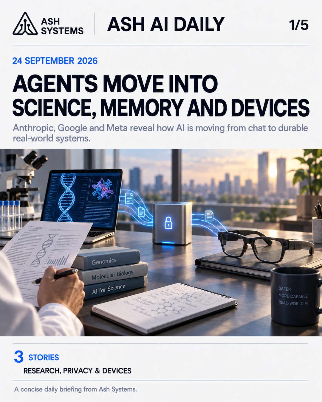 Ash AI Daily cover for Ash AI Daily — agents move into science, memory and devices