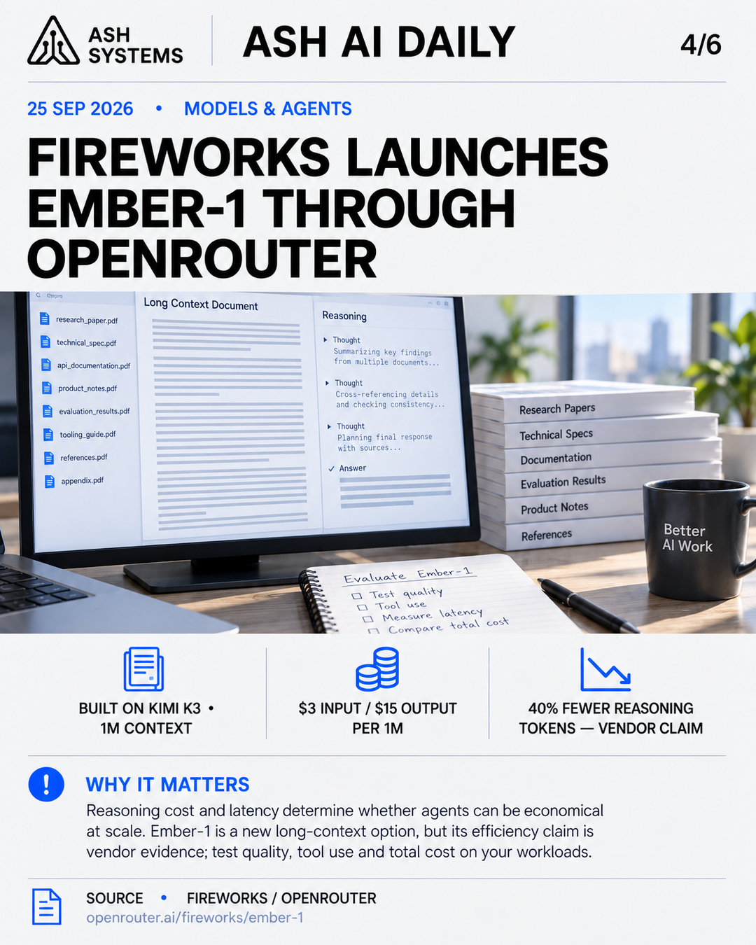 Fireworks launches Ember-1 reasoning model through OpenRouter Ash AI Daily factual story card