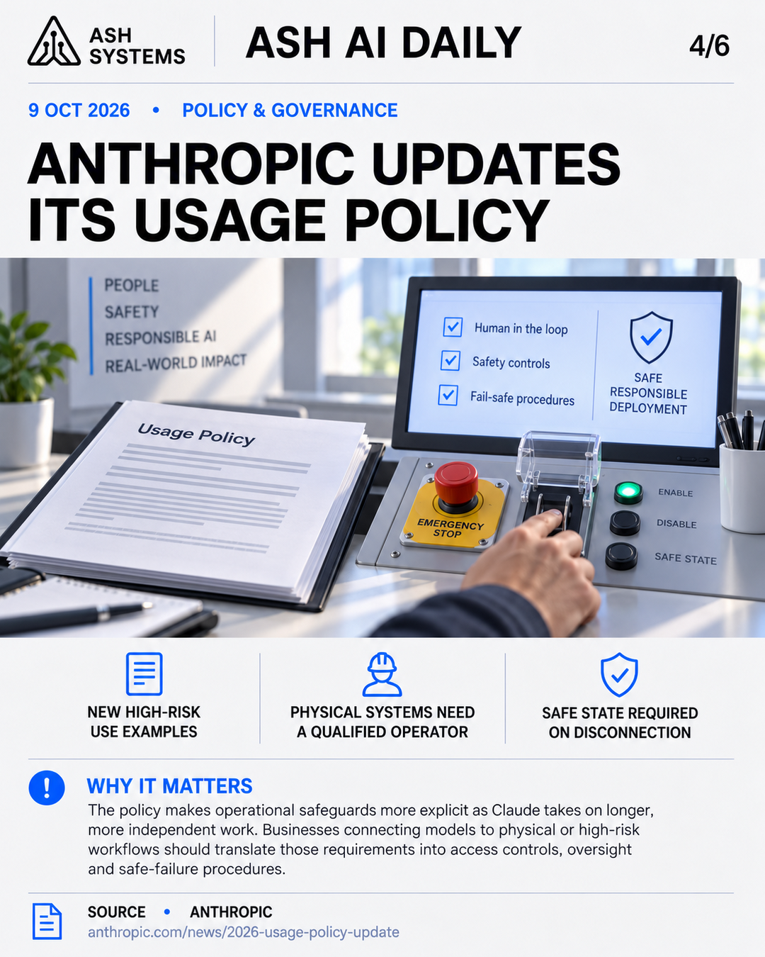 Anthropic updates its Usage Policy Ash AI Daily factual story card