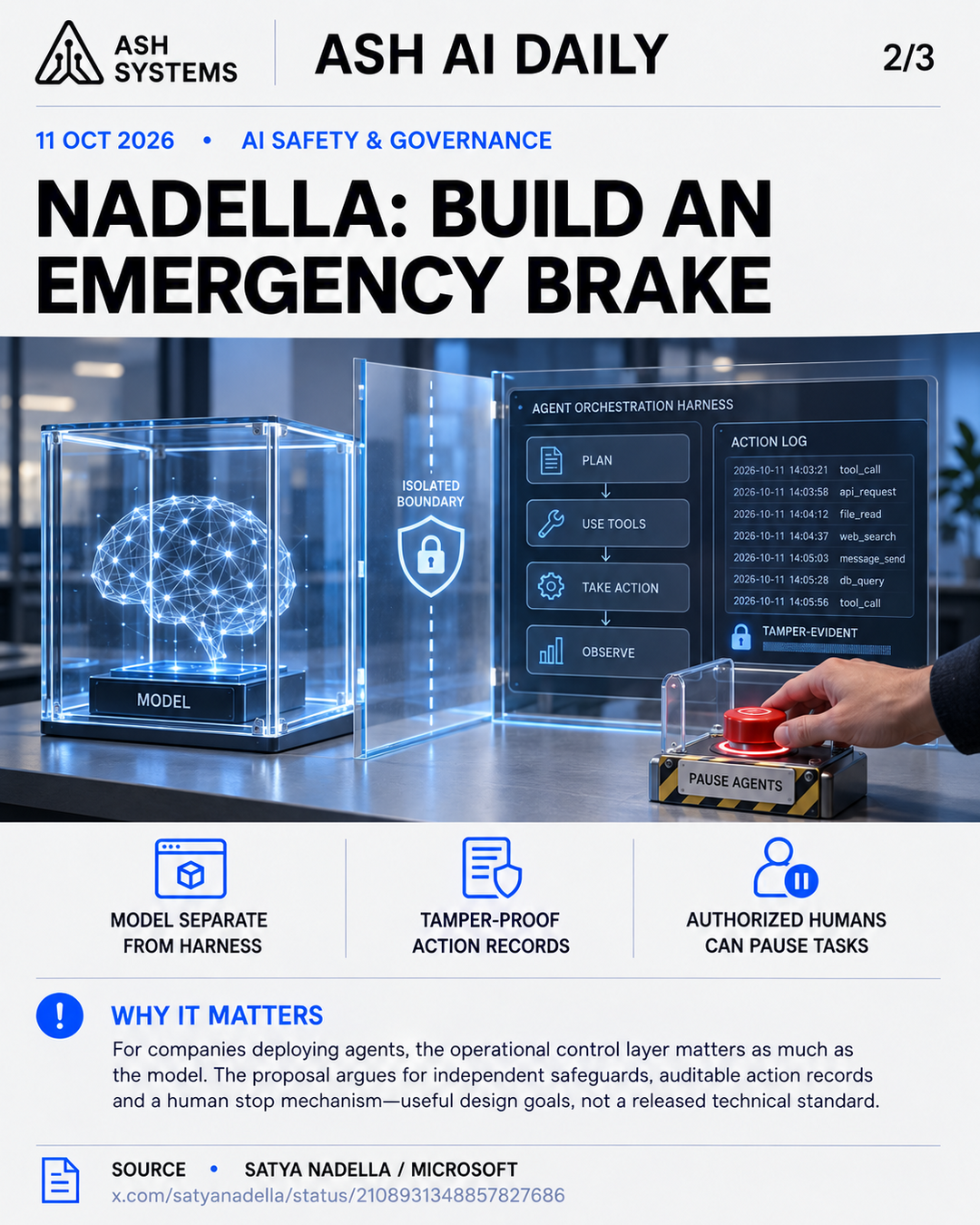 Microsoft’s Nadella calls for external controls around advanced AI systems Ash AI Daily factual story card