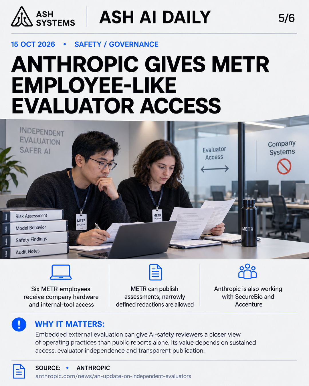 Anthropic gives METR employee-like evaluator access Ash AI Daily factual story card