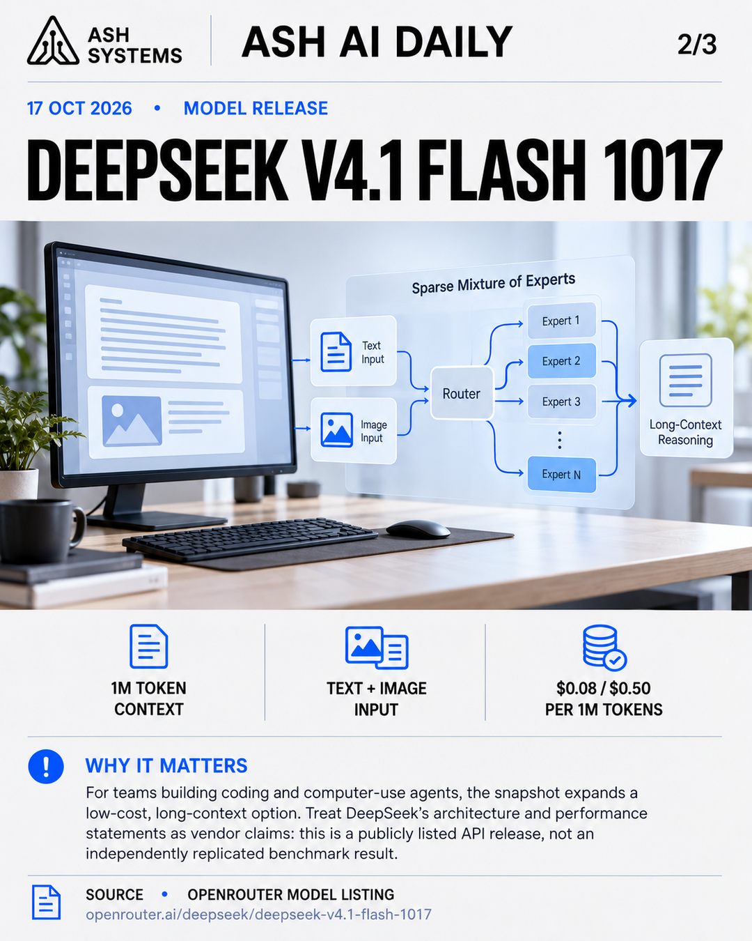 DeepSeek posts V4.1 Flash 1017 snapshot Ash AI Daily factual story card