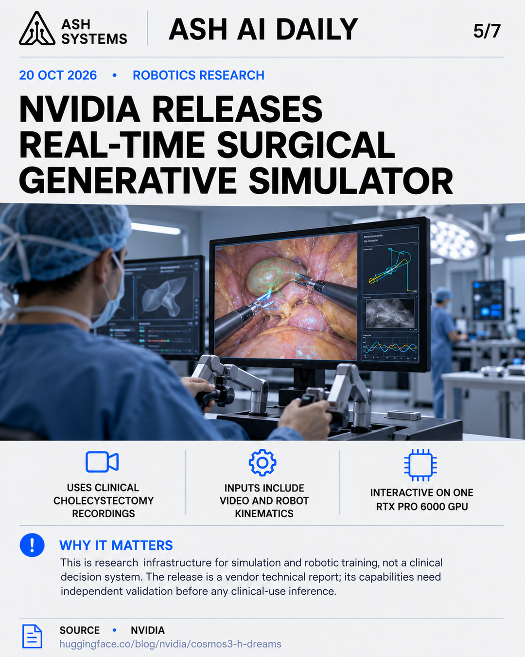 NVIDIA releases a real-time surgical generative simulator Ash AI Daily factual story card