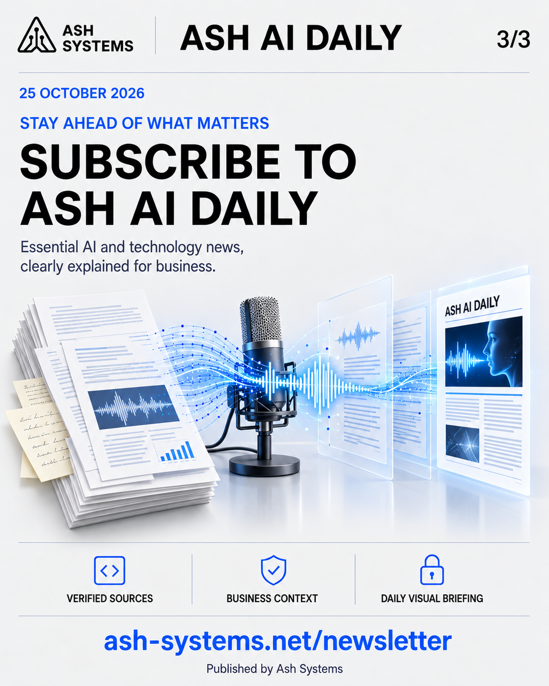 Subscribe to Ash AI Daily closing card