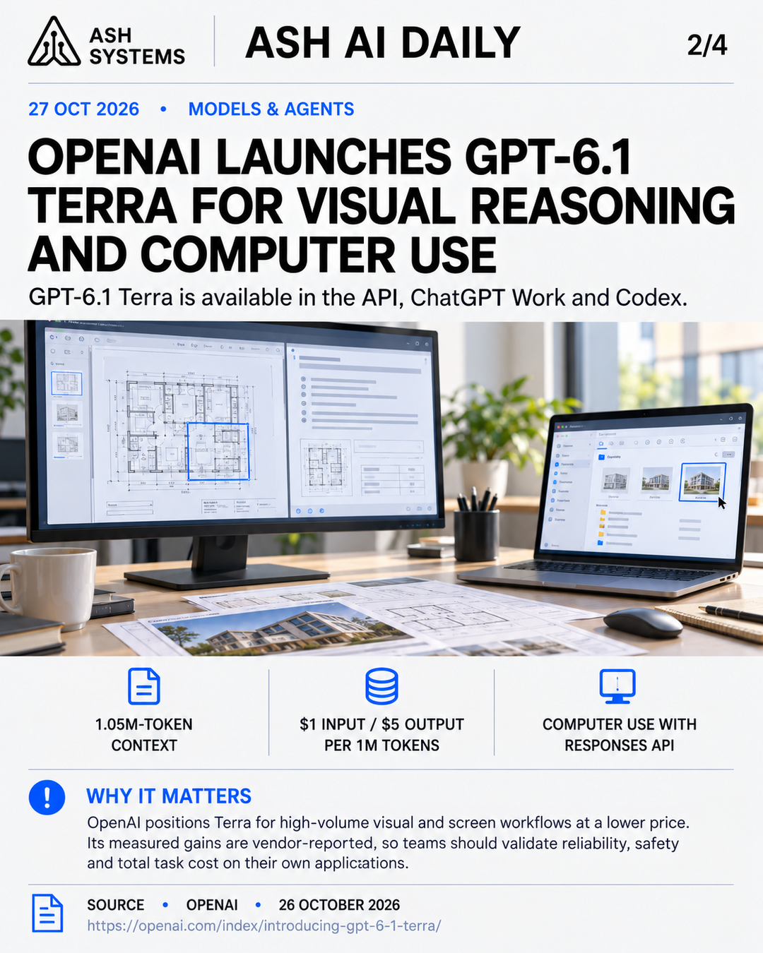 OpenAI launches GPT-6.1 Terra for visual reasoning and computer use Ash AI Daily factual story card