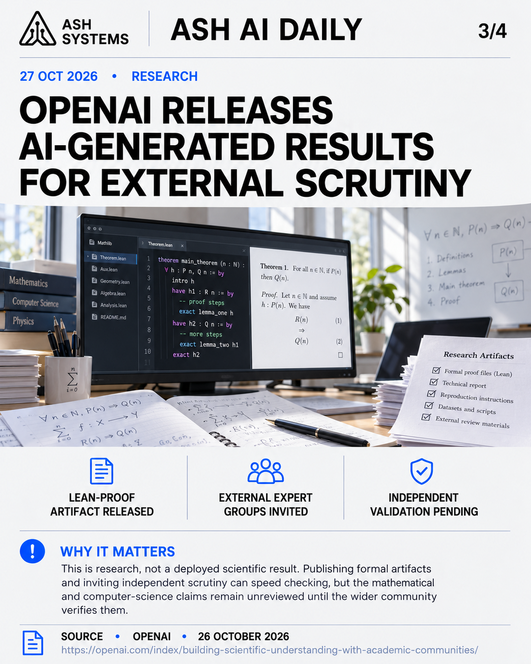 OpenAI releases AI-generated results for external scrutiny Ash AI Daily factual story card