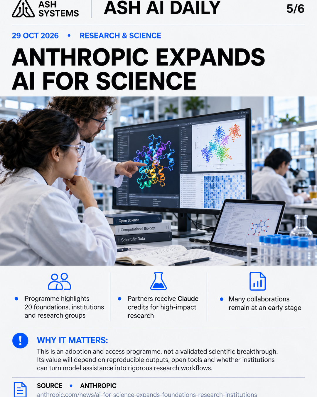Anthropic expands AI for Science through foundations and research institutions Ash AI Daily factual story card